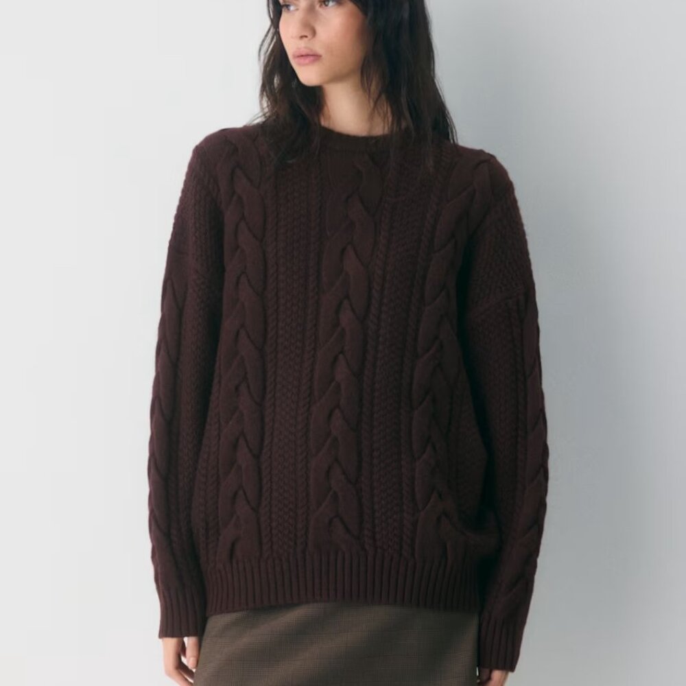 NWT Aritzia Heritage Knit Merino Wool Crew Sweater Rich Mocha Brown 2XS